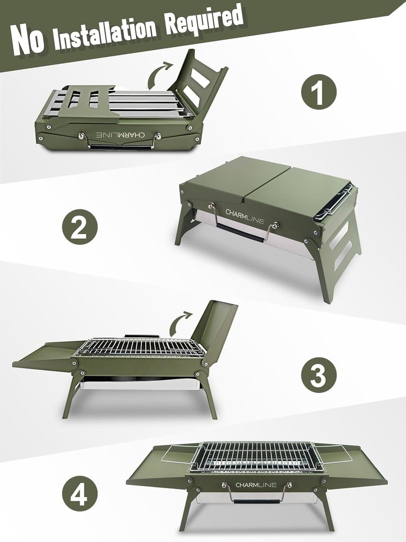 Charmline 14x9 inches Small Portable Charcoal Grill, Christmas Gift for Outdoor Enthusias, Tabletop Charcoal Grills for Camping, Picnics, Gardens and Beach Parties, Green - Image 3